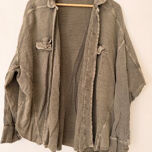 Free People Waffle Knit Oversized Shacket Taupe Boho - Medium